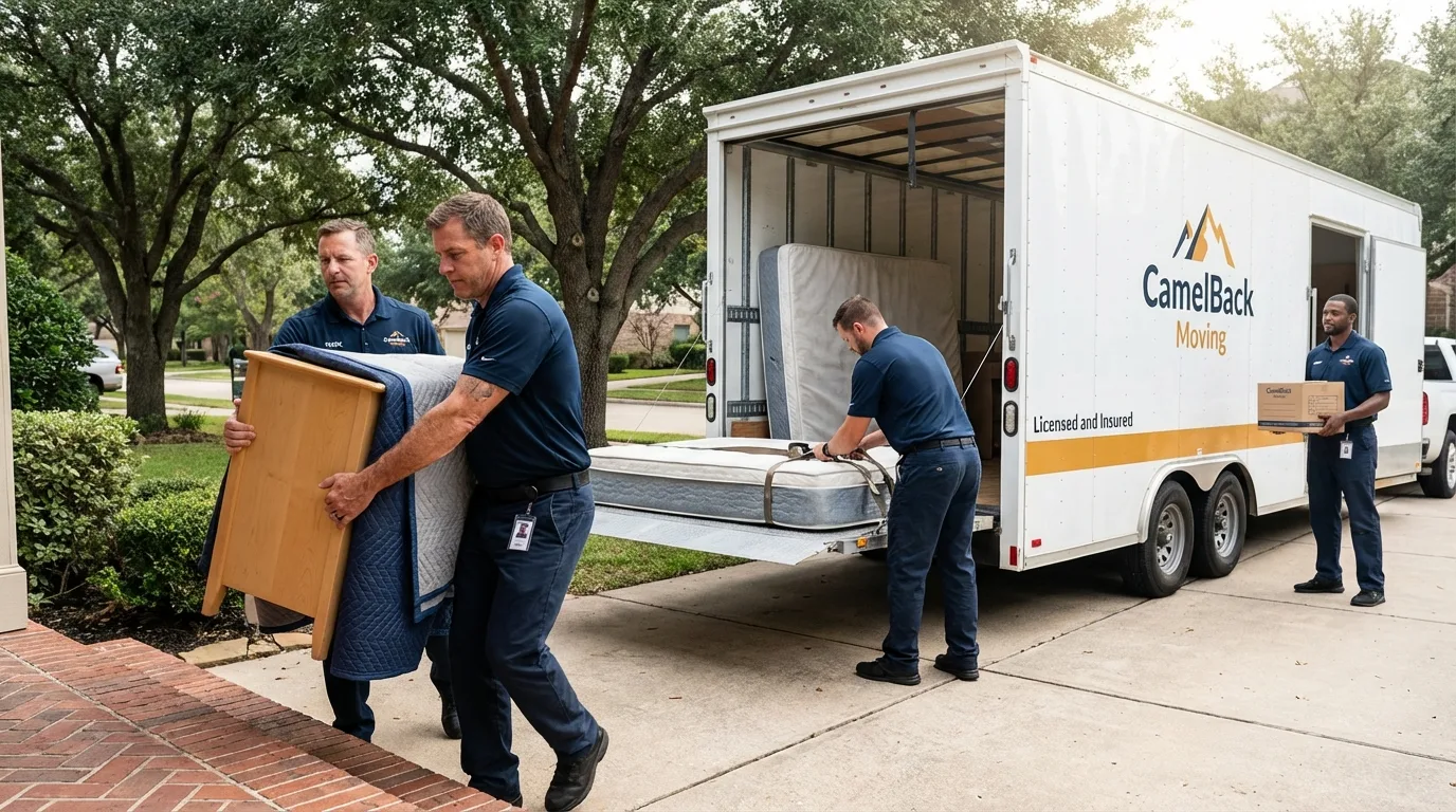 Crew loading residential truck for cross-state move from Canal Fulton, OH