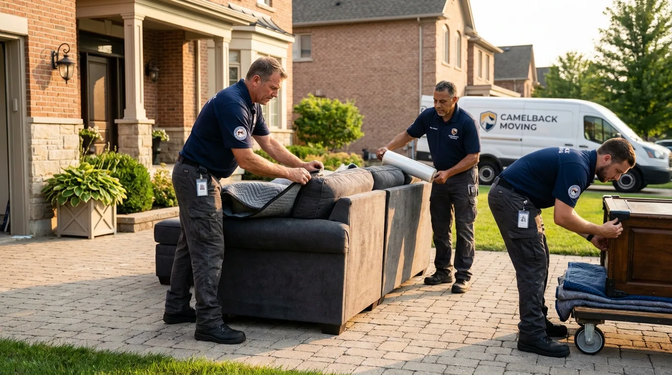 Large estate moving crew wrapping furniture in Canal Fulton, OH