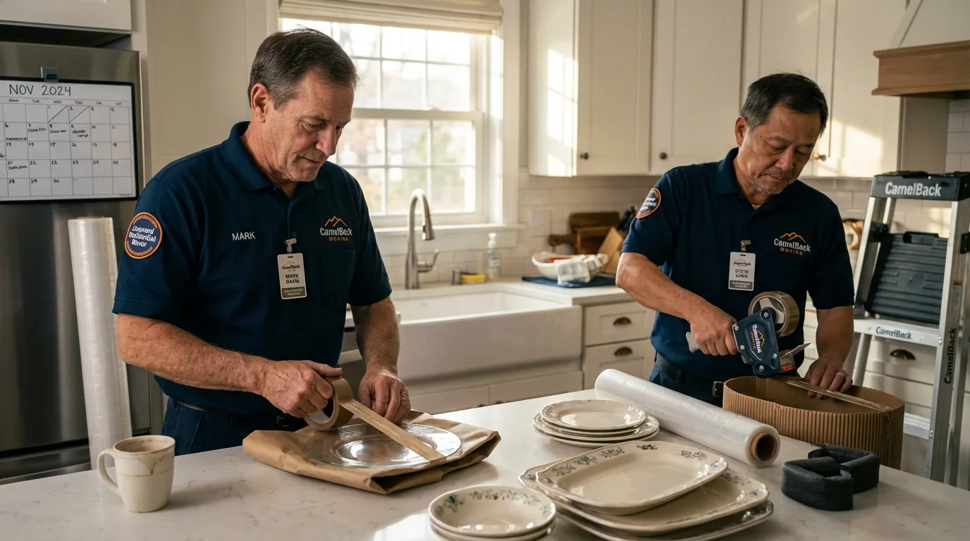 Professional crew packing kitchen dishware in Canal Fulton, OH